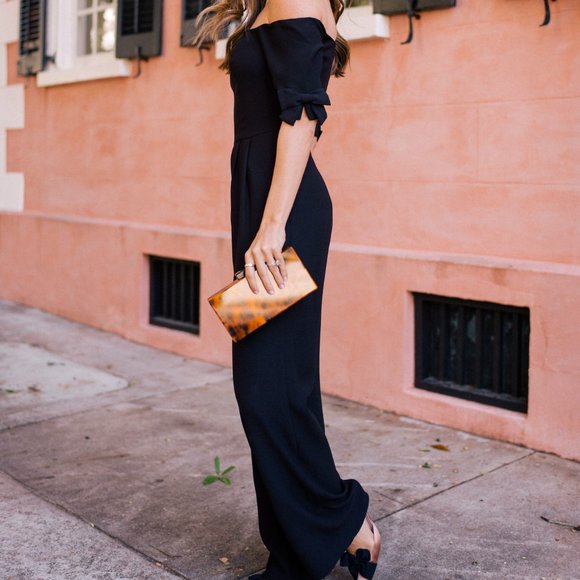 Gal Meets Glam Collection - Meredith pink jumpsuit - off the shoulder with bows - Picture 14 of 15